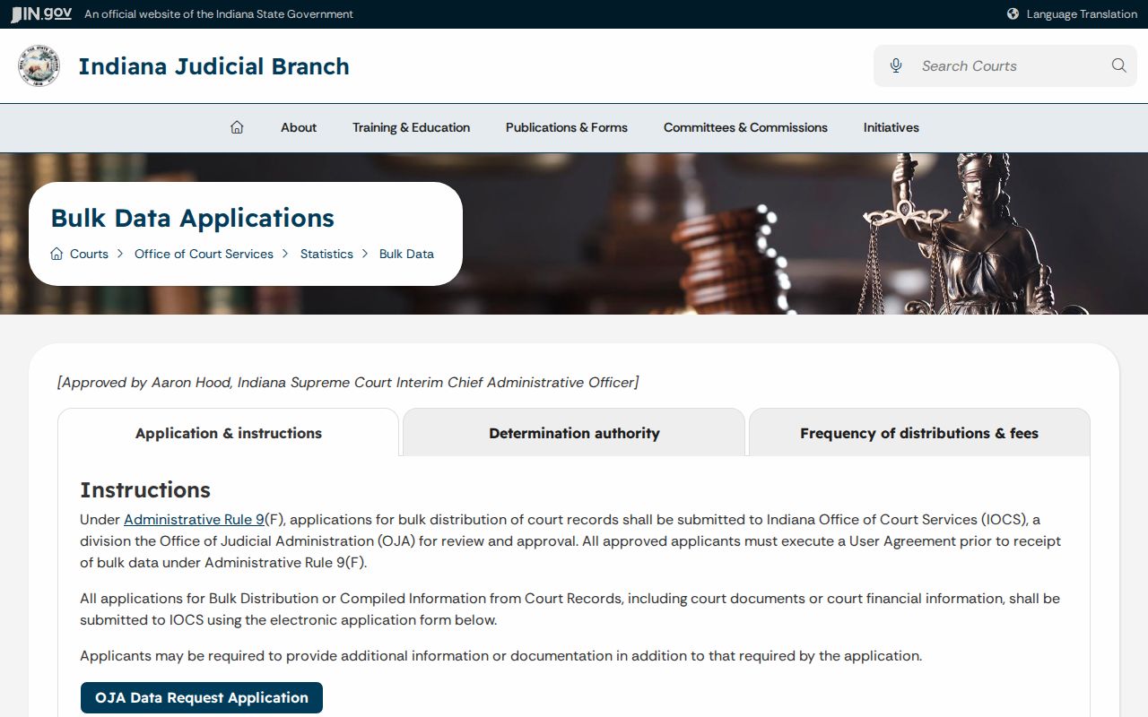 Indiana judicial bulk court-record data request instructions