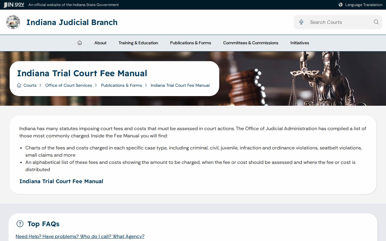 Indiana trial court fee manual for traffic and infraction cases