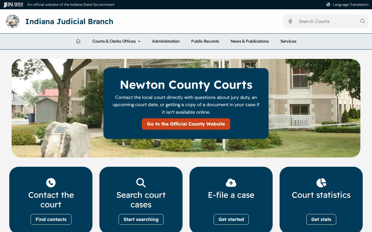 Newton County court docket information on the Indiana Judicial Branch page